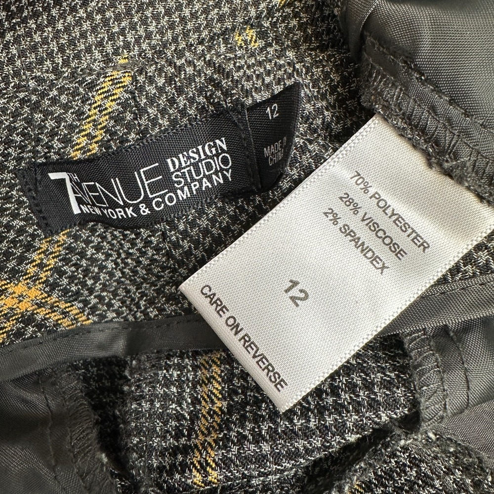 7th Avenue Design Studio Plaid Dress Pants Black‎ Gray Yellow Women's 12 - Picture 11 of 12